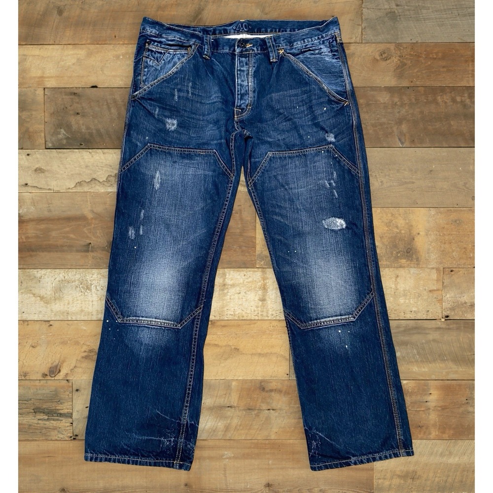 Artful Dodger Jeans Men's Size 40x32 Baggy Distressed Y2K Double Knee Raw Denim